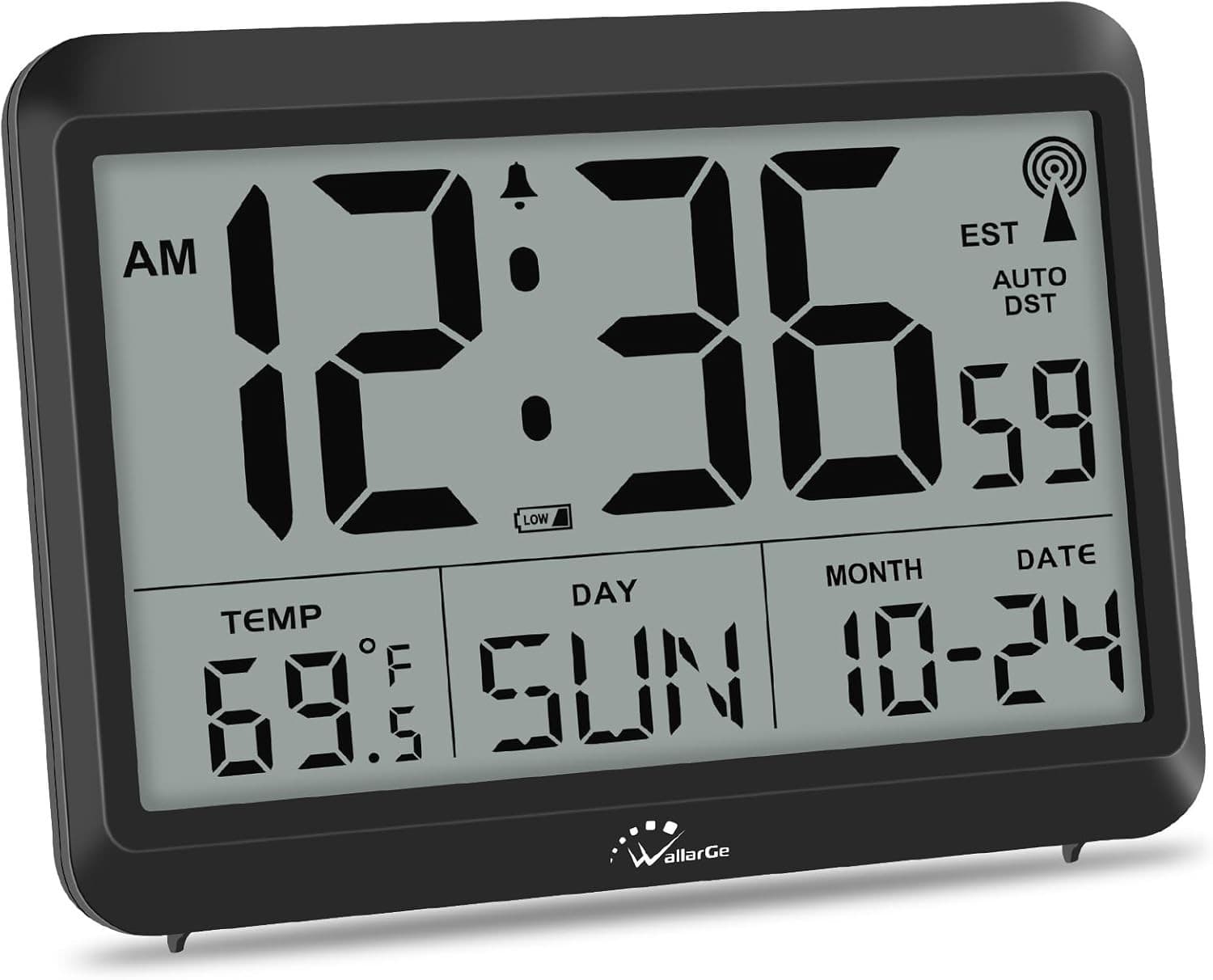 Atomic Wall Clock W Temperature, Humidity, Large Display, Battery Operated,Alarm