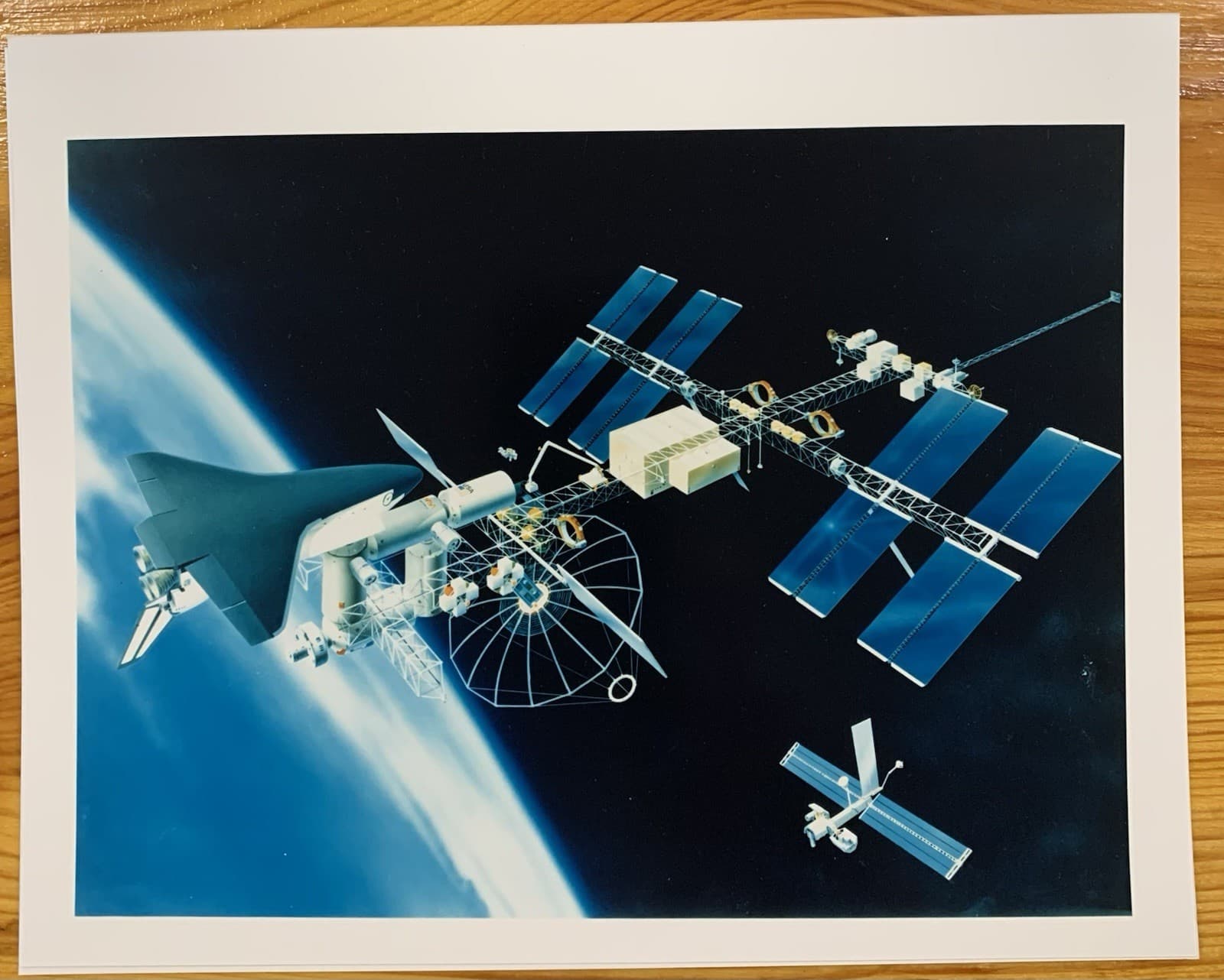 Vintage Illust. of NASA Space Orbiter Docked To Space Station NASA Spinoff 1985