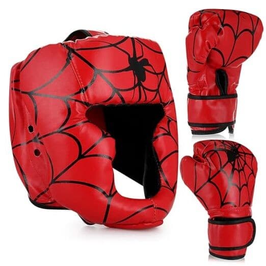 Boxing Headgear and Gloves Set for Kids 6oz Boxing Gloves and Red Spider