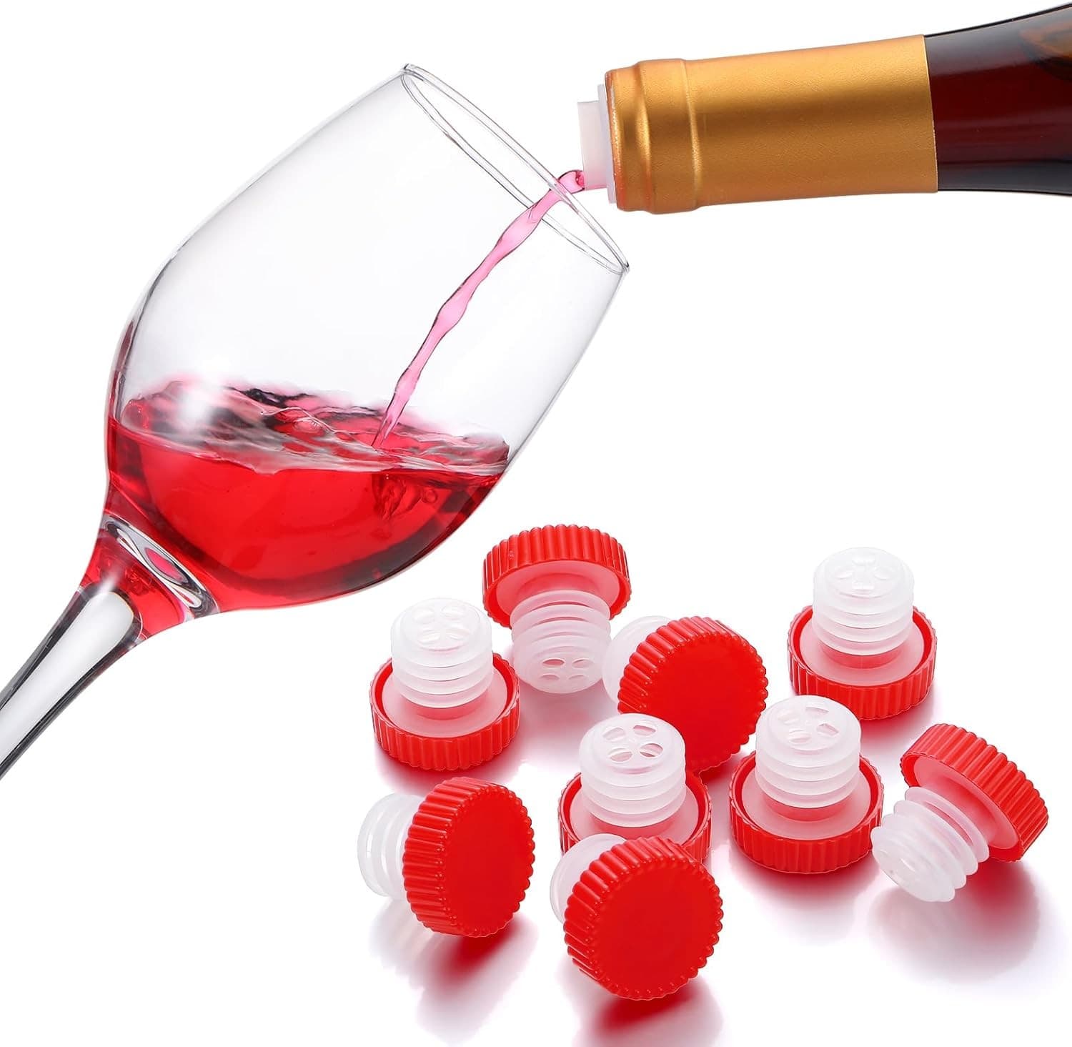 48 Pcs Slow Wine Pourer Spout for Corked Bottles Pour and Seal Plastic Red