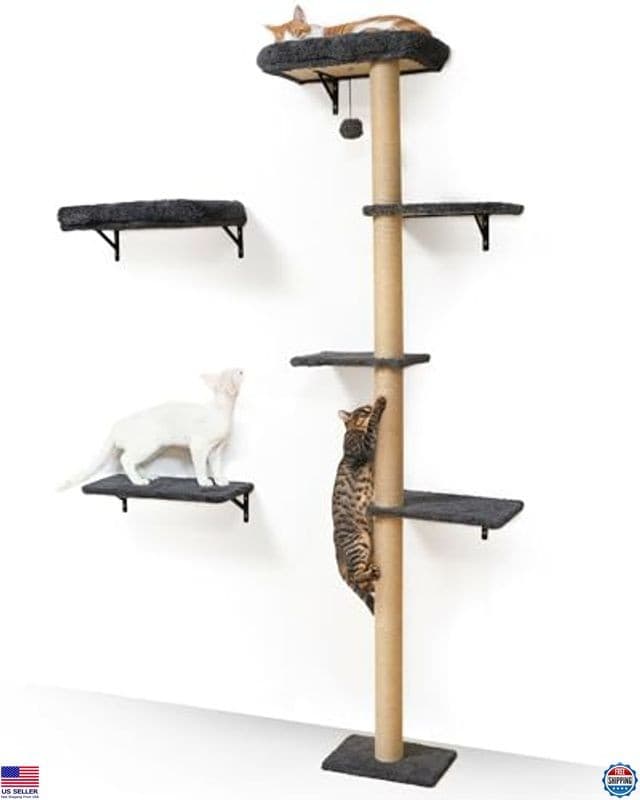 FUKUMARU 3-in-1 Cat Wall Shelves - Sturdy Wooden Climbing Tree & Scratching Post
