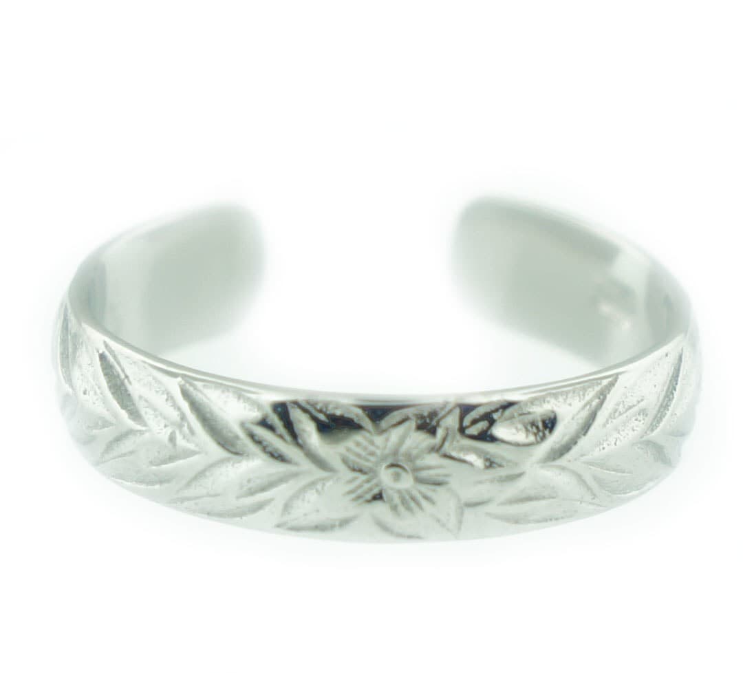 Solid 925 Sterling Silver Adjustable Toe Ring Jewelry - Hawaiian Heirloom Leaves