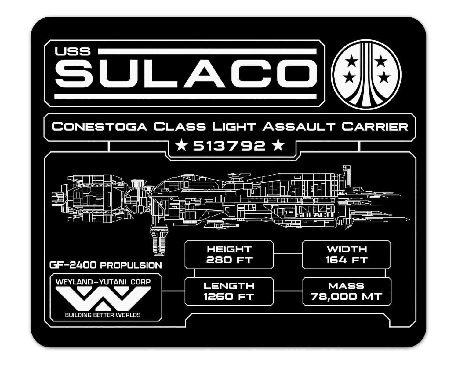 Aliens USS Sulaco Specifications 1/8" Thick Mouse Pad
