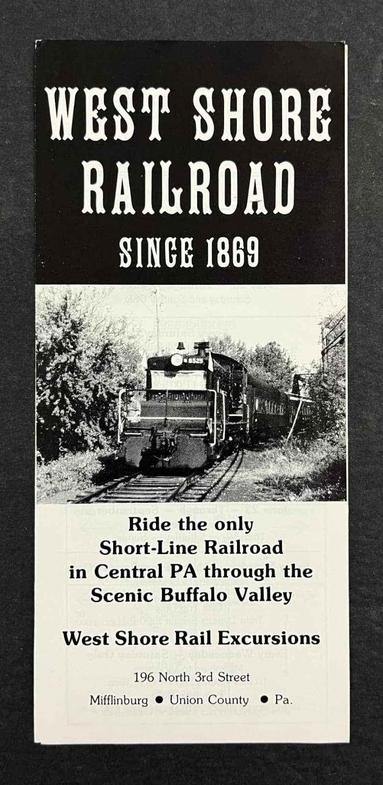 1987 Mifflinburg PA West Shore Railroad RR Train Ride Vintage Travel Brochure