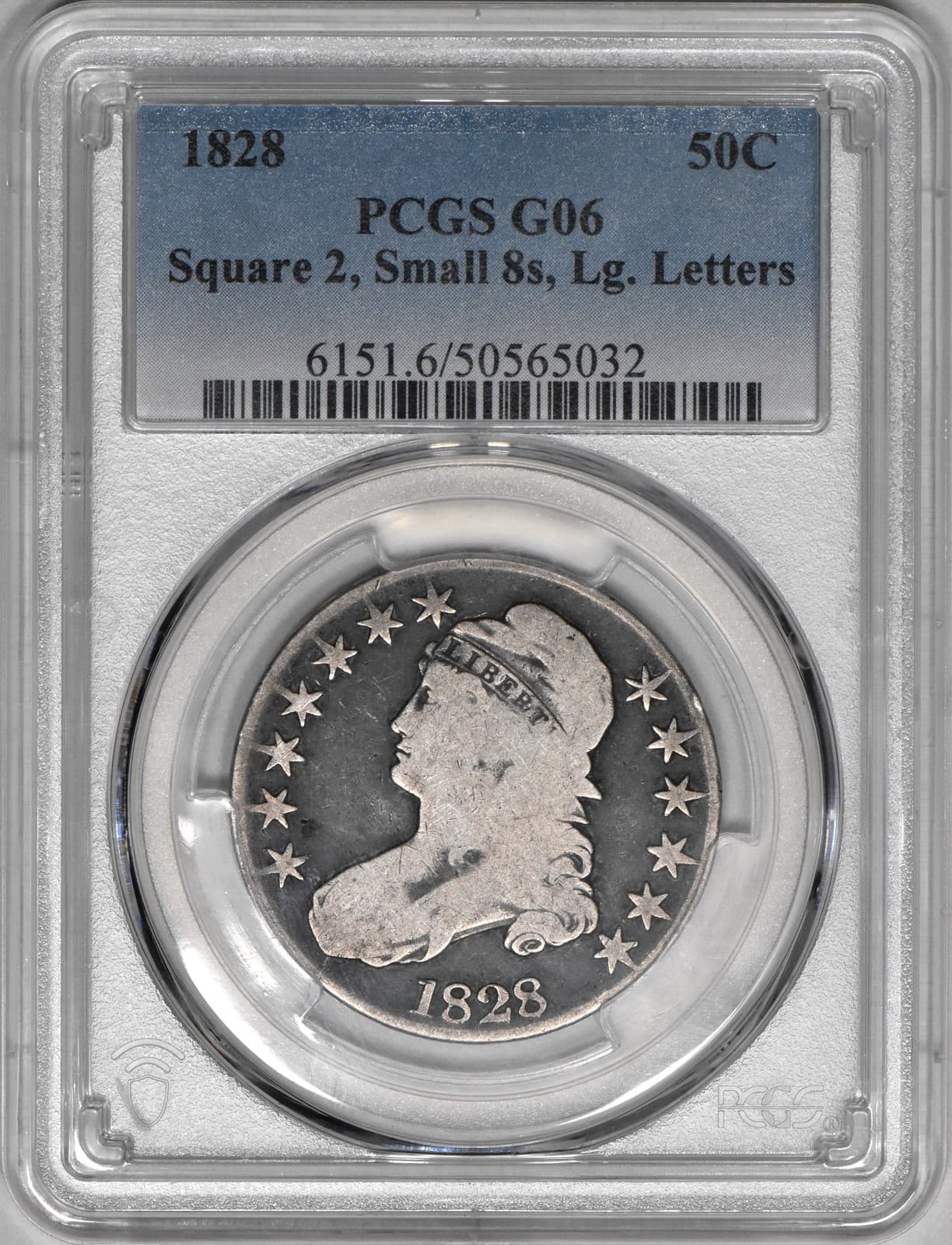 1828 Bust Half Dollar 50c PCGS G06 Square 2 Small 8 Large Letters