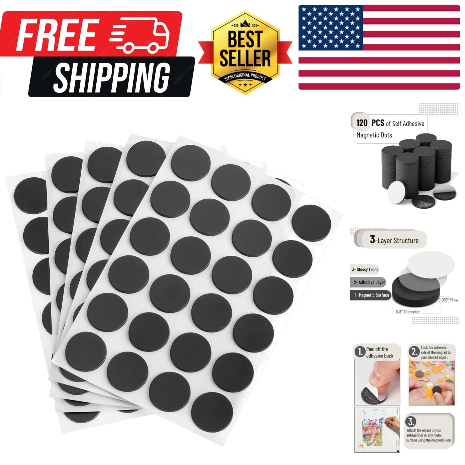 Versatile 120 Pcs Round Magnetic Dots with Adhesive - Ideal for Creative Crafts