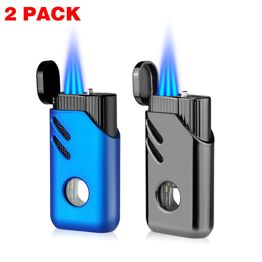 2 Pack Torch Lighter Triple Jet Flame Butane Refillable Torch Lighters with Box