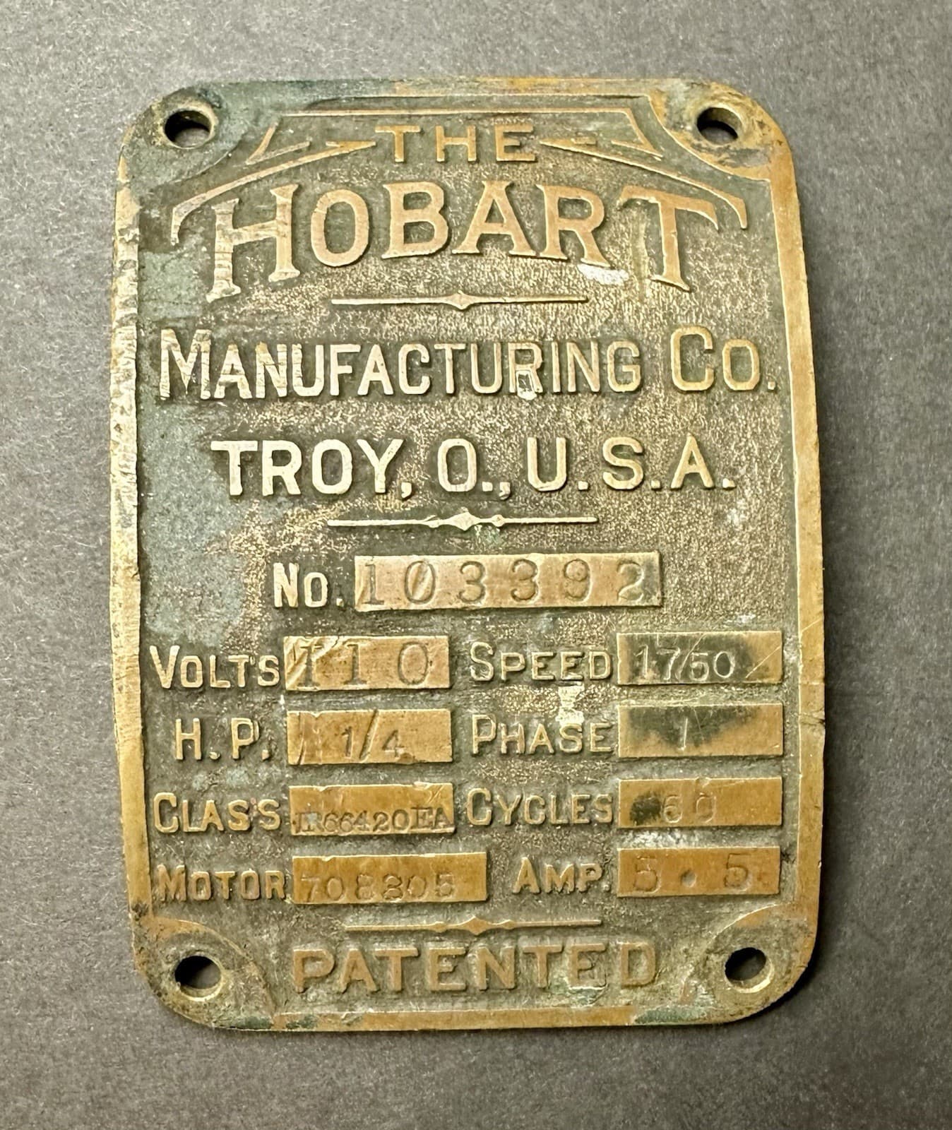 Antique Hobart Food Machine Brass Data Plate Grinder Slicer Mixer Advertising