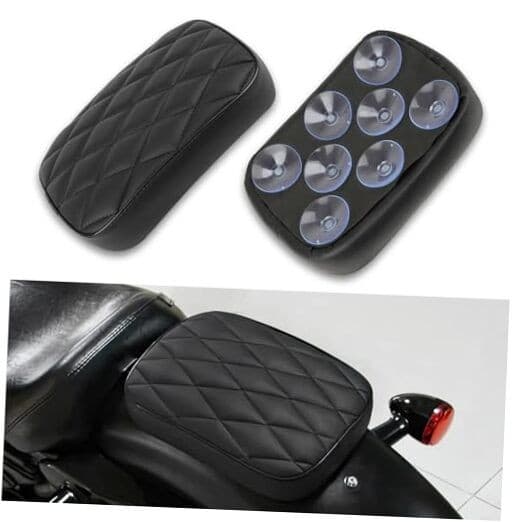 Motorcycle Leather Pillion Rear Passenger Pad Seat 8 Suction Black-Diamond