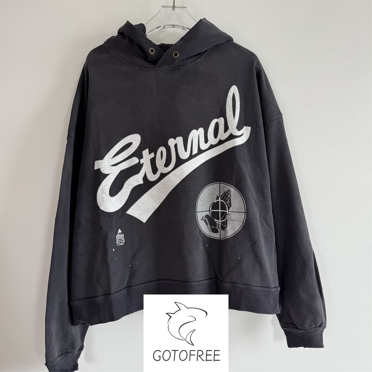 GOTOFREE 25SS MEN WOMEN SAINT BLACK HOODIE SWEATSHIRT HOODED SPORTS JUMPER COAT