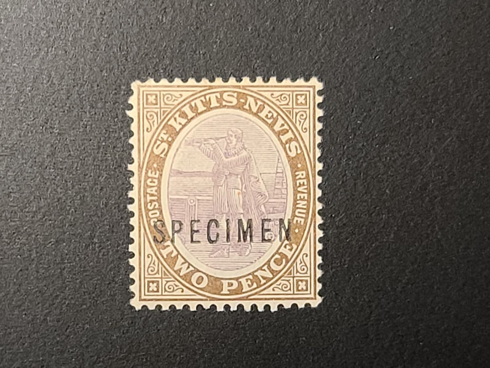 ST KITTS NEVIS SPECIMEN STAMP TWO PENCE 2d MINT Sailor on Ship with Telescope