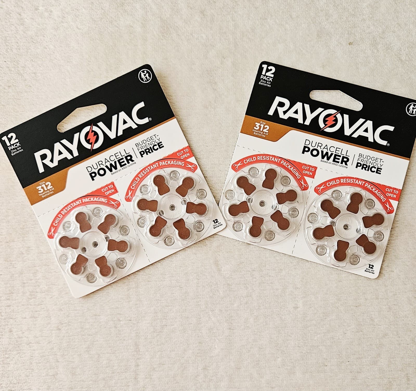 24 Rayovac Sz 312 Hearing Aid Batteries Two 12-Packs | Zinc Air 1.45V | Exp 2028