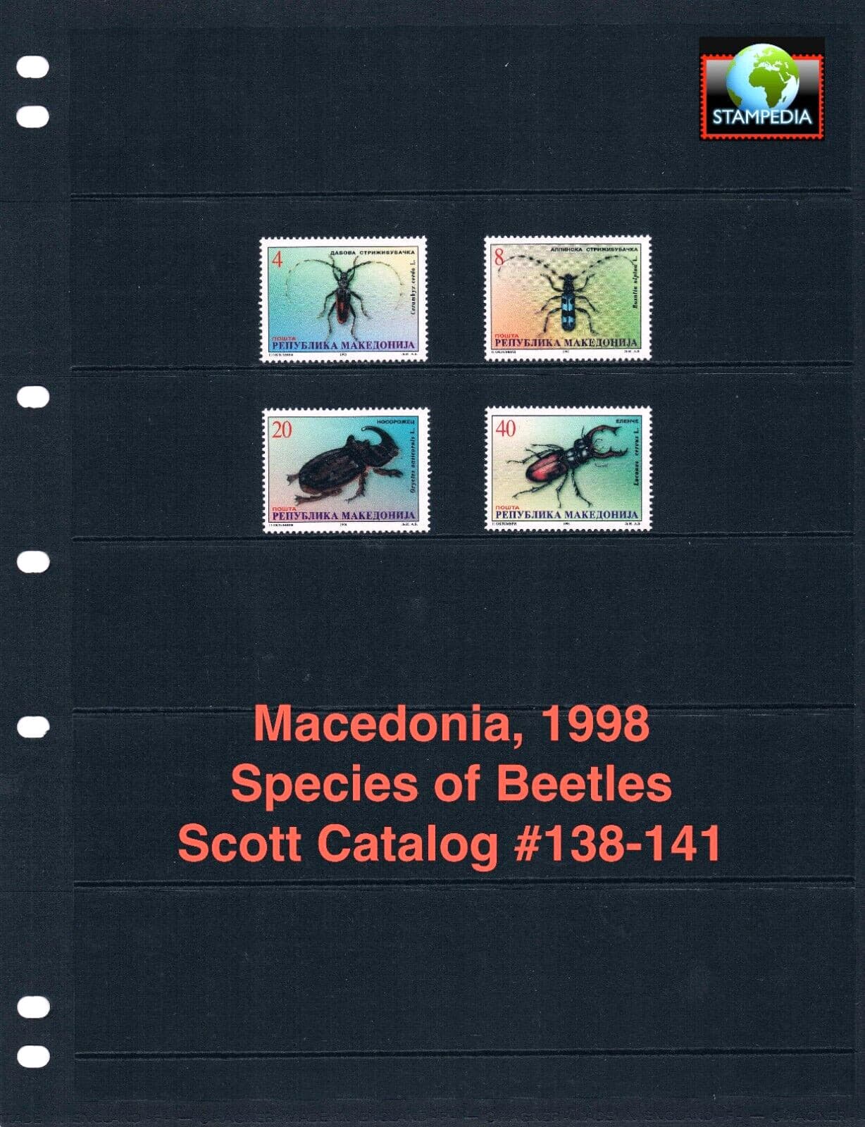 $4.05 Scott Value - 1998 MACEDONIA Beetles Insects European NORTH MNH NH UMM