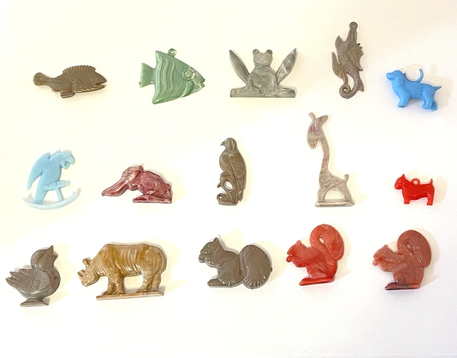 1940-1960 Cracker Jack Prizes 15 Animals Rhino Birds Giraffe Squirrels Fish Dogs
