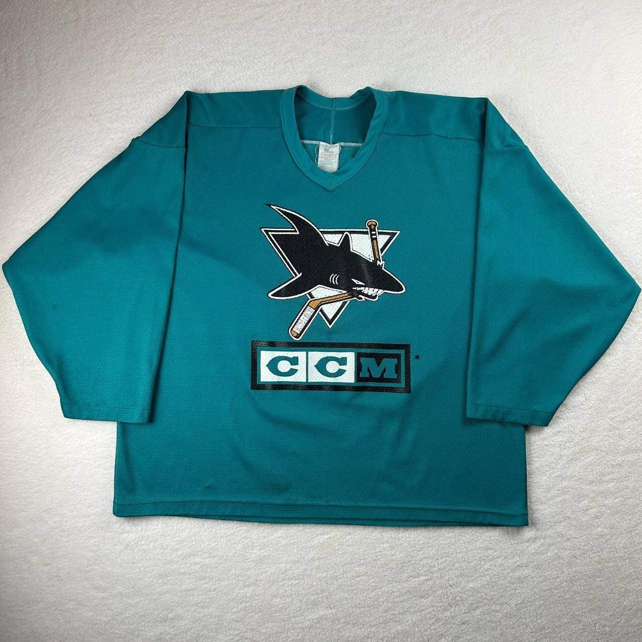 Vintage 90s San Jose Sharks CCM Jersey NHL Long Sleeve Shirt Size Large USA Made