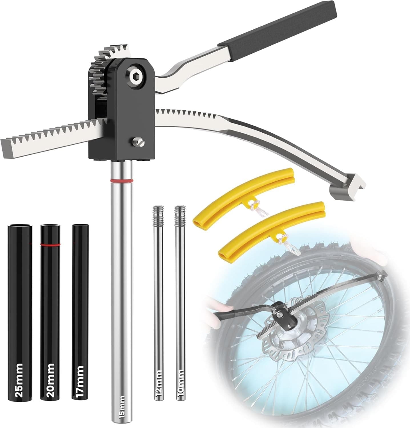 Dirt Bike Tire Changing Tool Kit,16" to 21" Wheels -15/17/20/25mm Axles,Silver