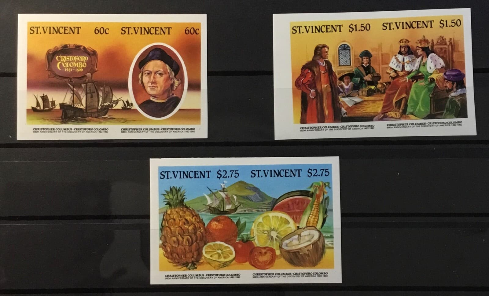ST. VINCENT #936-938 (AS IMPERF). CHRISTOPHER COLUMBUS. MNH