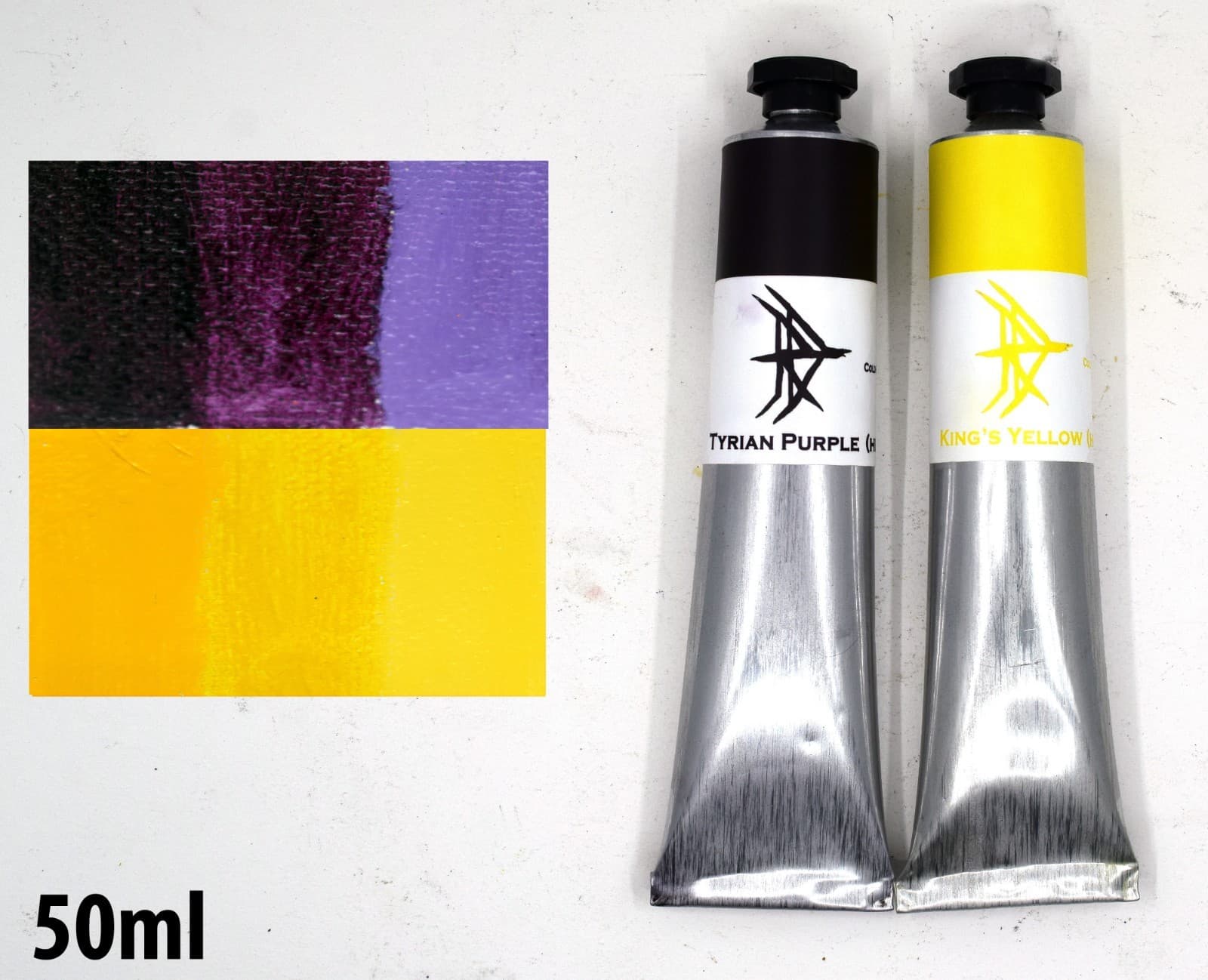 Tyrian Purple, King's Yellow - Royal Hue Complimentary Oil Paint Set - 50ml