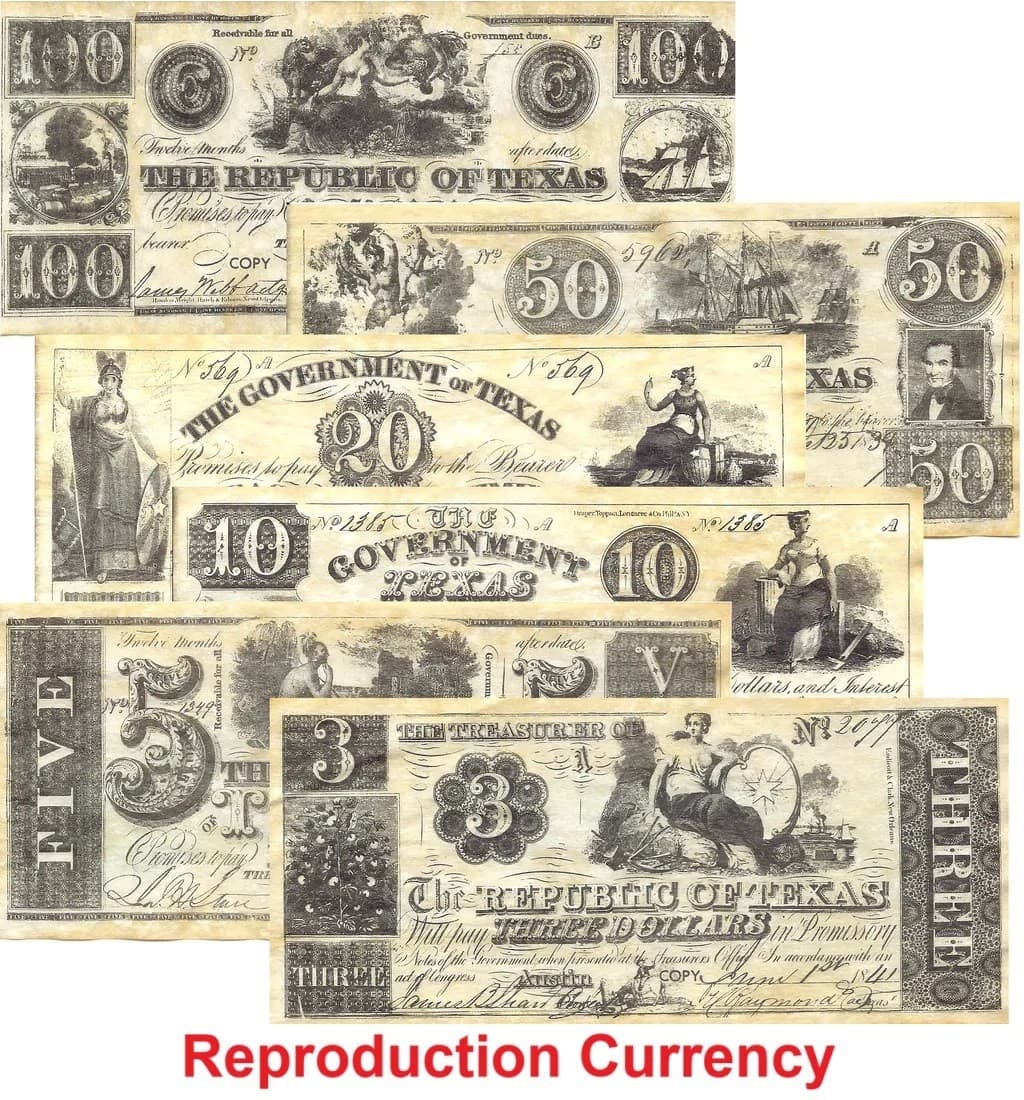 The Republic of Texas Currency Set 1838-1841 - Banknotes - Redback Currency