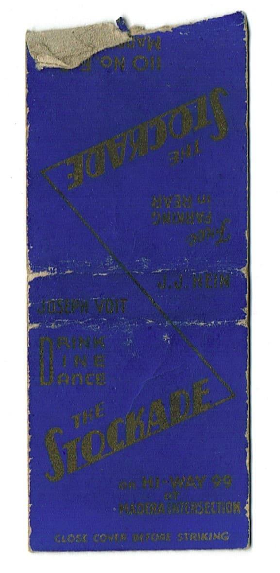 Madera California The Stockade Lounge Vintage Matchbook Cover
