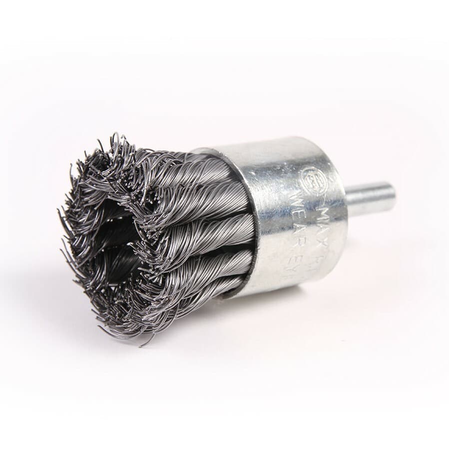 1-1/8" Wire Knot End Brush Carbon Steel with 1/4" Shank For Die Grinder or Drill