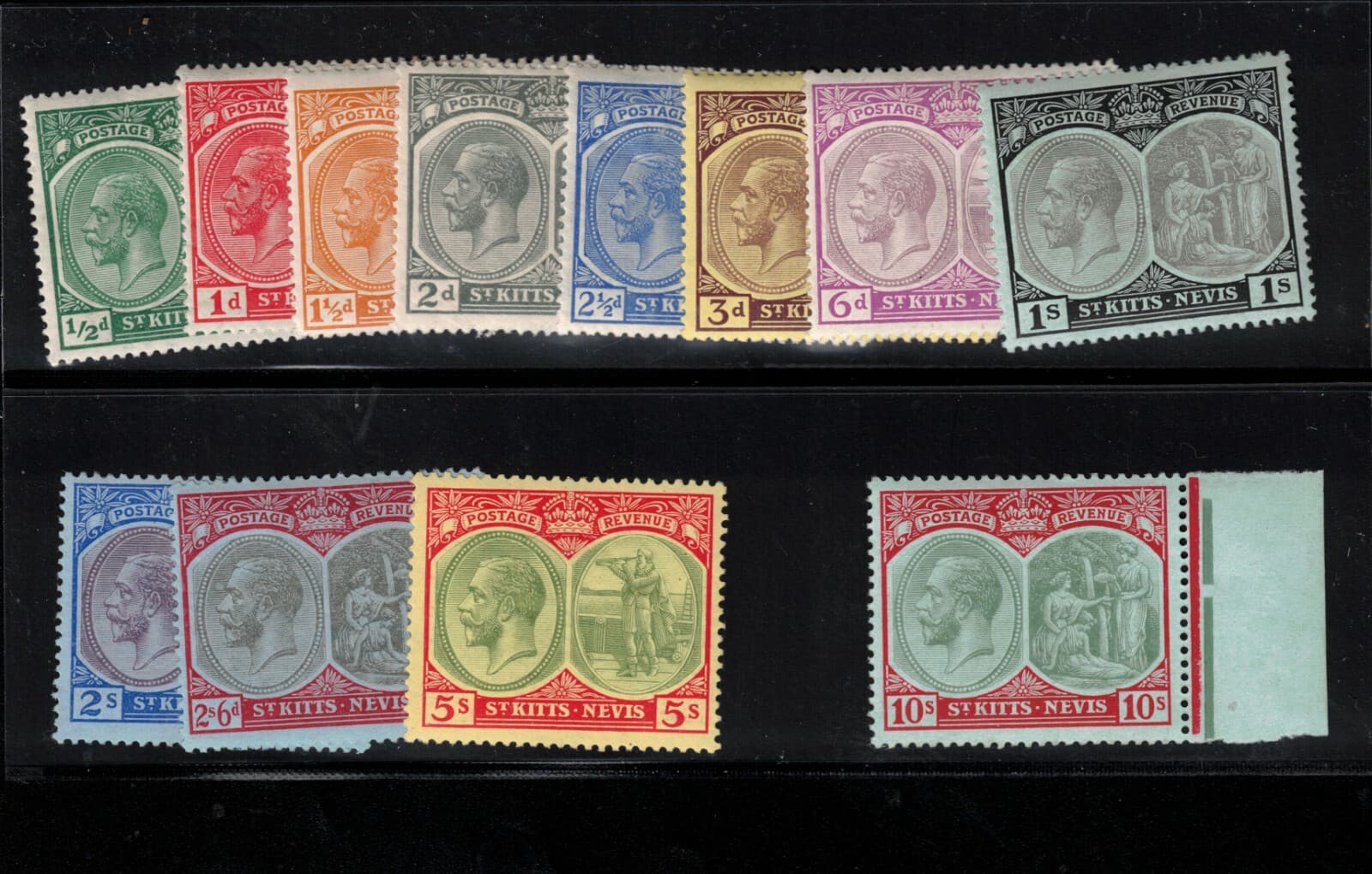 St Kitts & Nevis #24 - #35 Very Fine Mint Hinged Set - 10SH Is Never Hinged