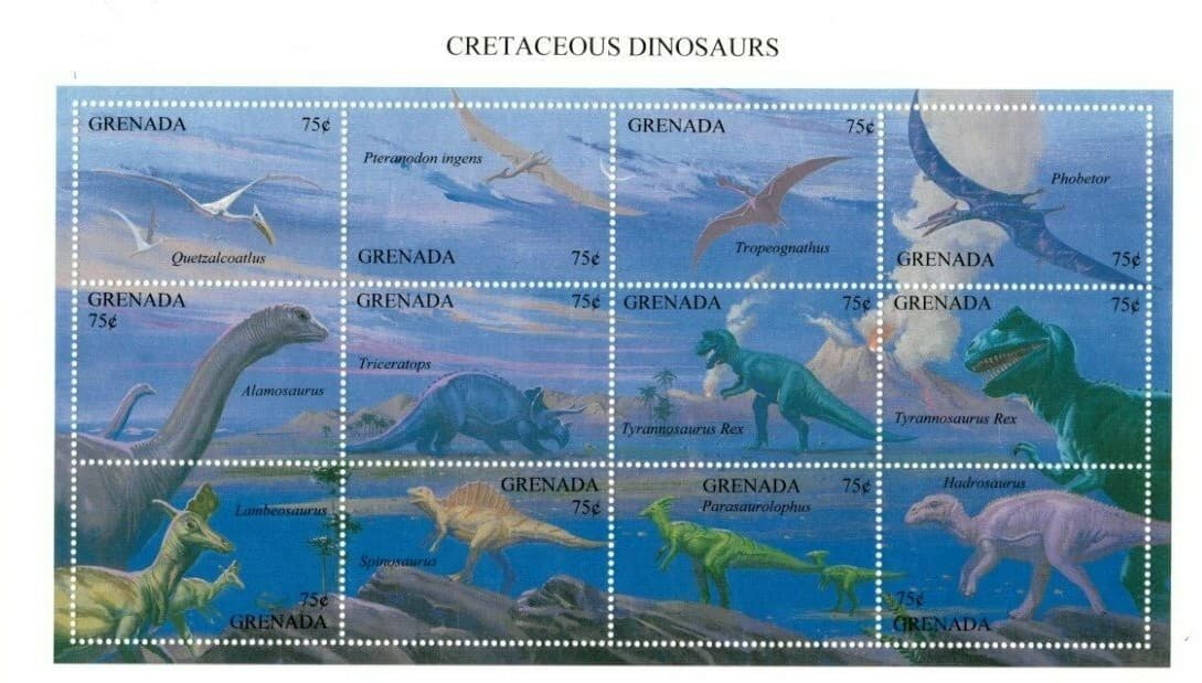 Grenada 1994 - Dinosaurs - Sheet Of 12 Stamps - Scott #2313 - MNH