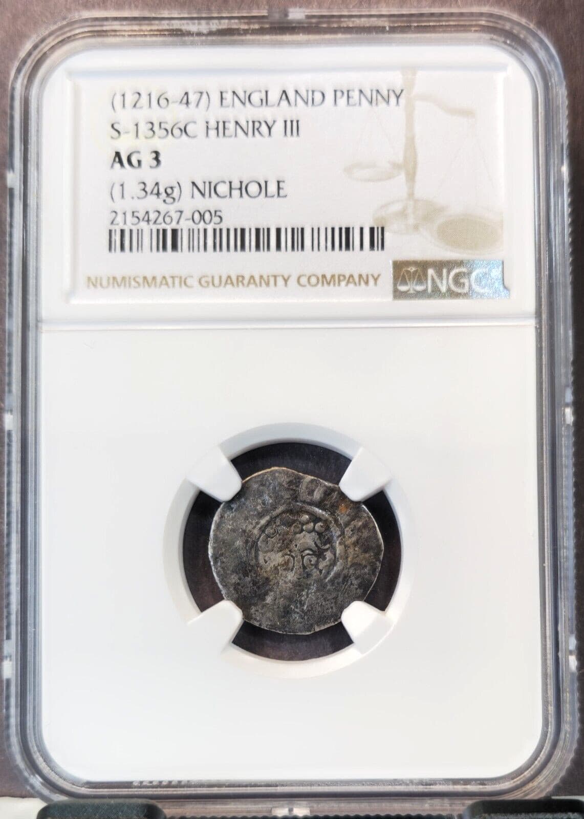 1216-47 ENGLAND SILVER 1 PENNY S-1356C HENRY III NGC AG 3
