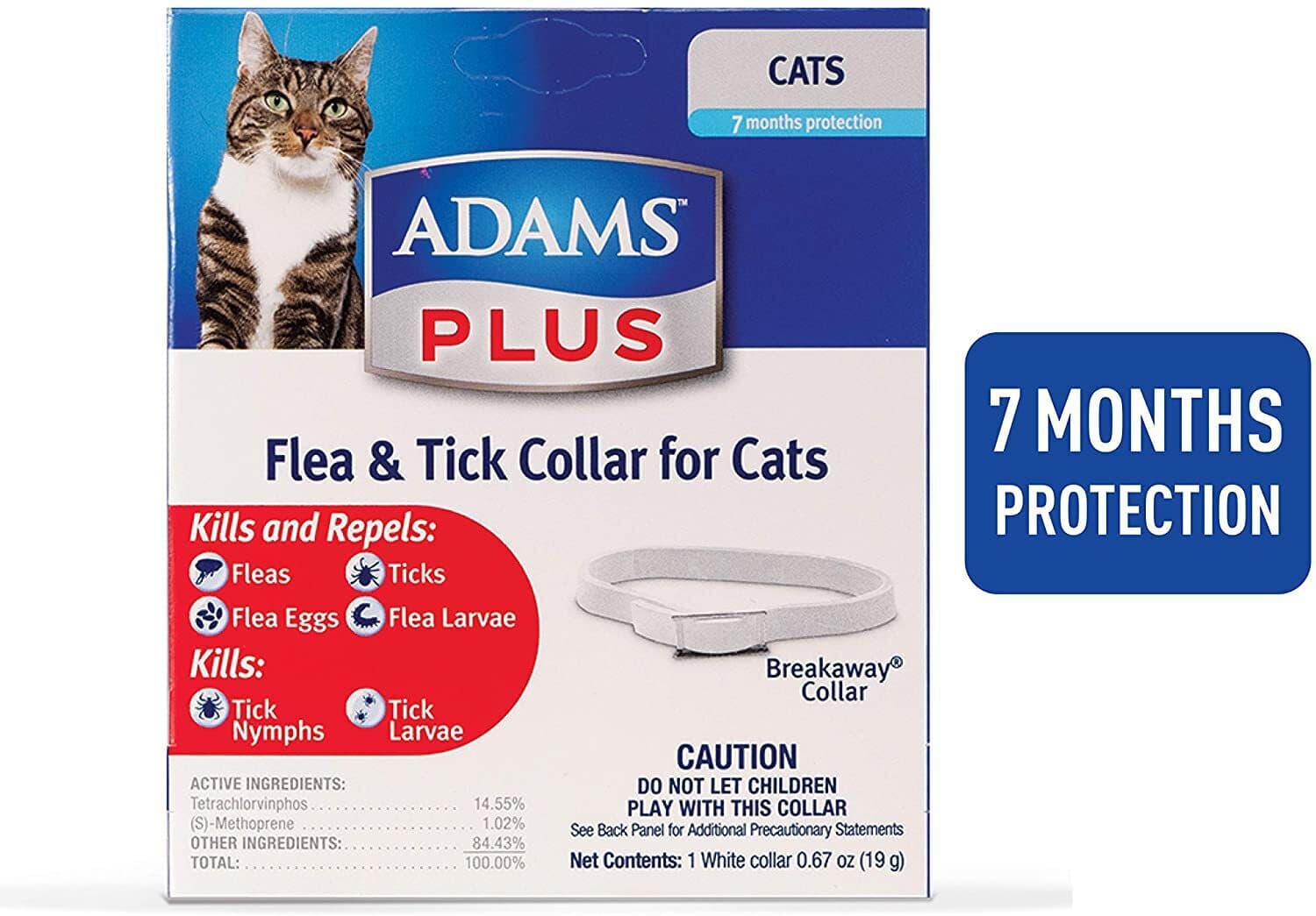 Adams Plus Flea & Tick Collar for Cats Up to 7 month Protection