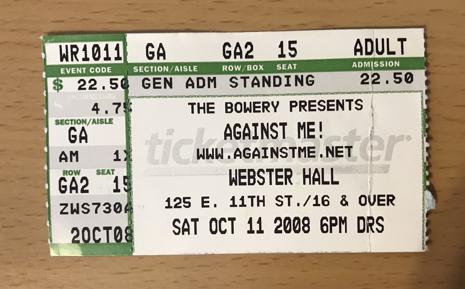2008 AGAINST ME! WEBSTER HALL NEW YORK CITY CONCERT TICKET STUB 15
