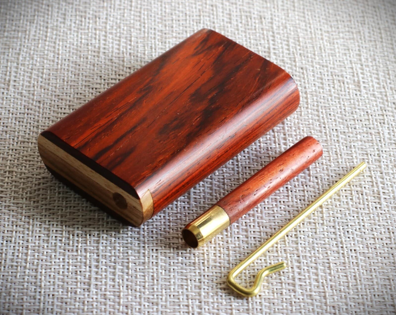 3" Cocobolo Wood Dugout with One Hitter-Slider Lid-American Crafted Stash Box