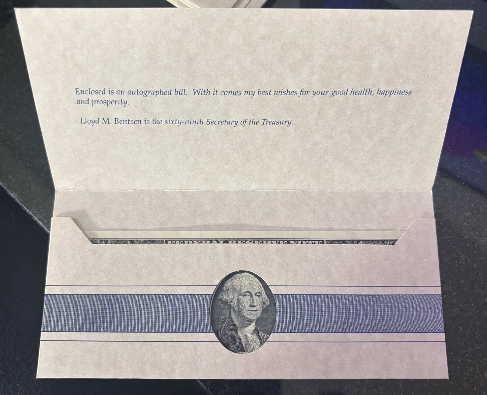 Lloyd Bentsen autographed un-circulated dollar bills