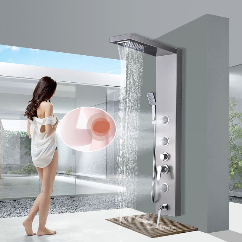 Stainless Steel LED Rain Waterfall Shower Panel Tower Column System Massage Jets