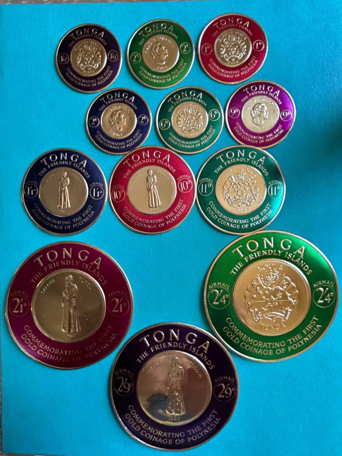 Tonga Stamps SC# 128-133 & C1-6, & CO7 Gold Coin Shaped Stamps MNH 1963