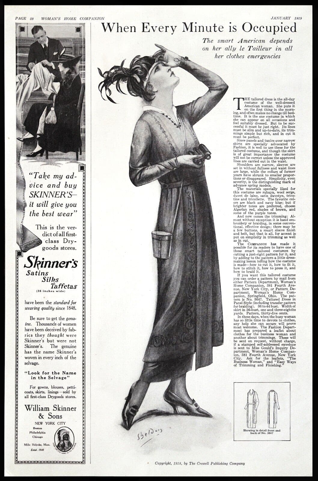 1919 Fashion Plate Busy Womens Tailored Dress for When Every Minute is Occupied