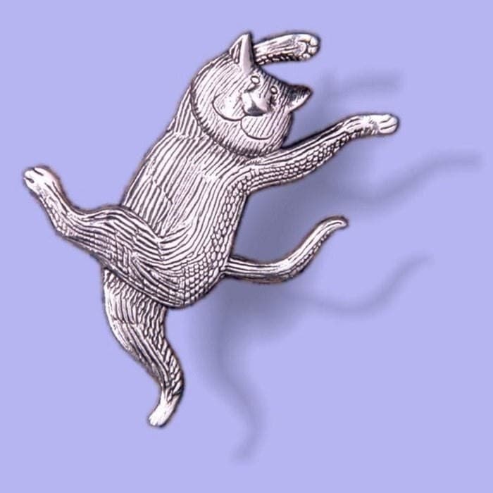 EDWARD GOREY SILVER JEWELRY - DANCING CAT PIN / BROOCH - LITERATURE ART