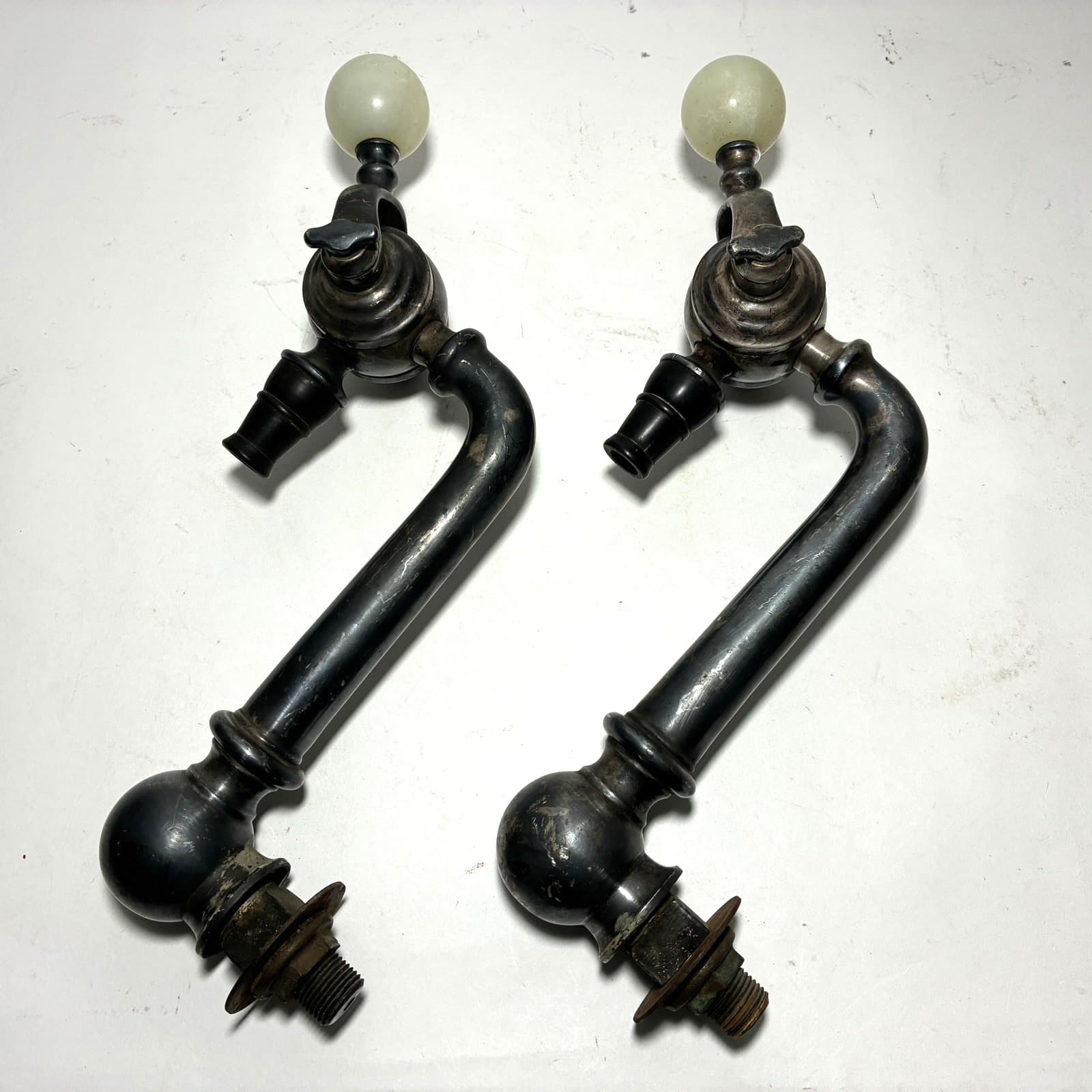 Antique Pair Soda Fountain Gooseneck Soda Tap Dispenser Spigot with Ball Handle