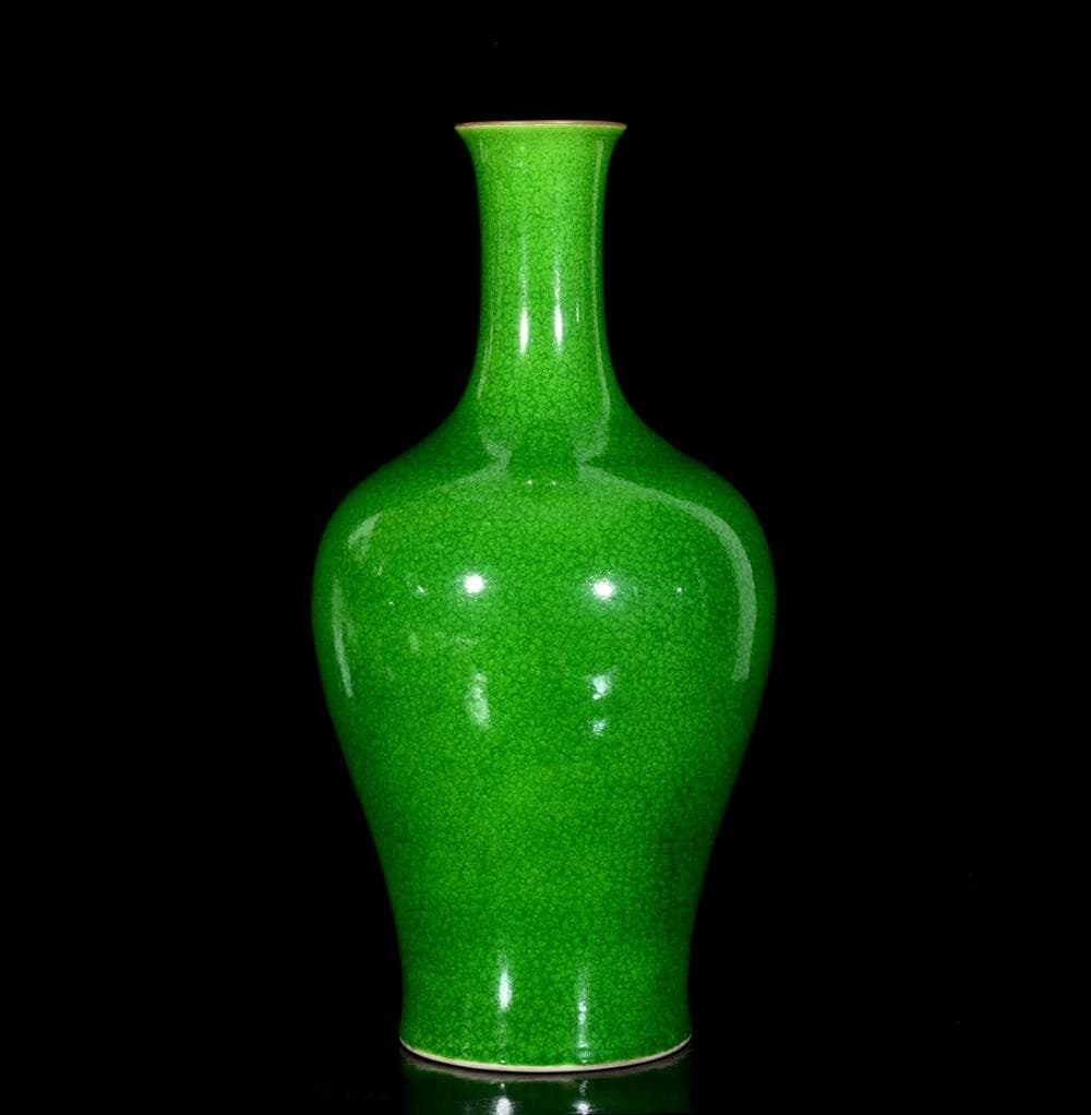 39CM Yongzheng Signed Old Chinese Peacock Green Vase U1322