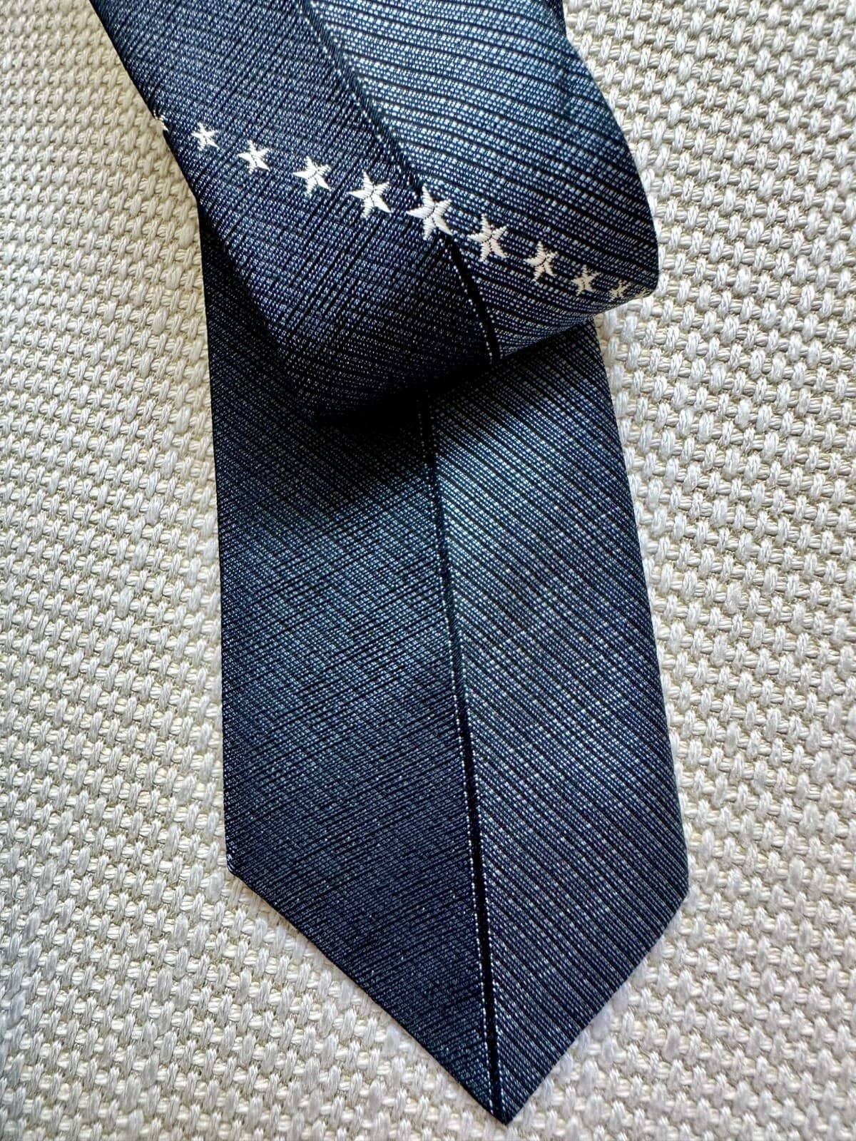 Vtg 1950s Damon California navy/grey silk stars midcentury skinny necktie