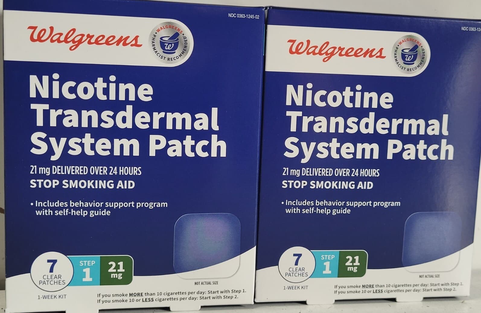 Walgreens Step 1 Nicotine 21mg Transdermal System Patch 7ct EXP 03/26 QTY 2