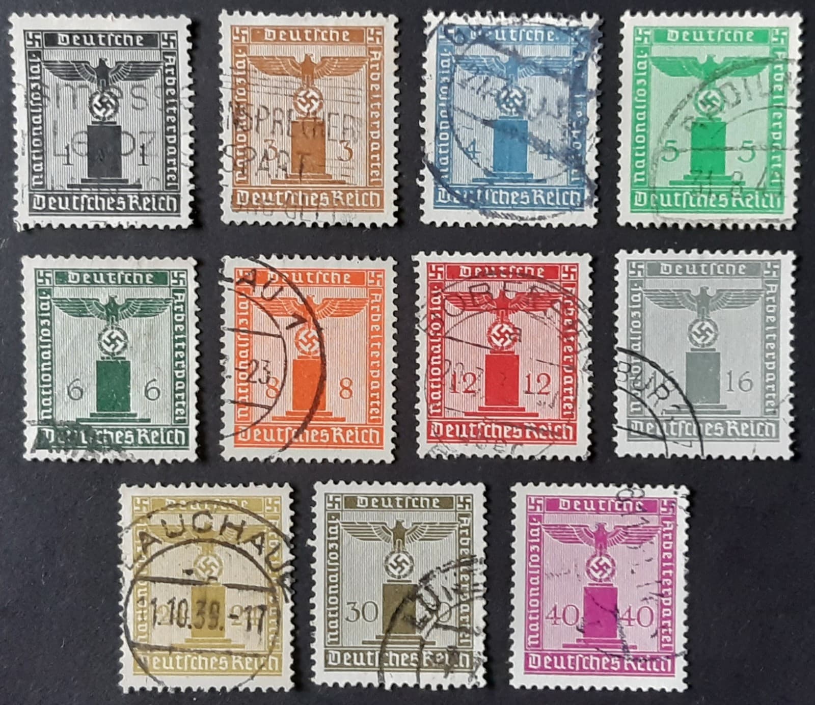 Germany Third Reich 1938 SGO648-658 Nazi party officials, wmk swastika, VGU set