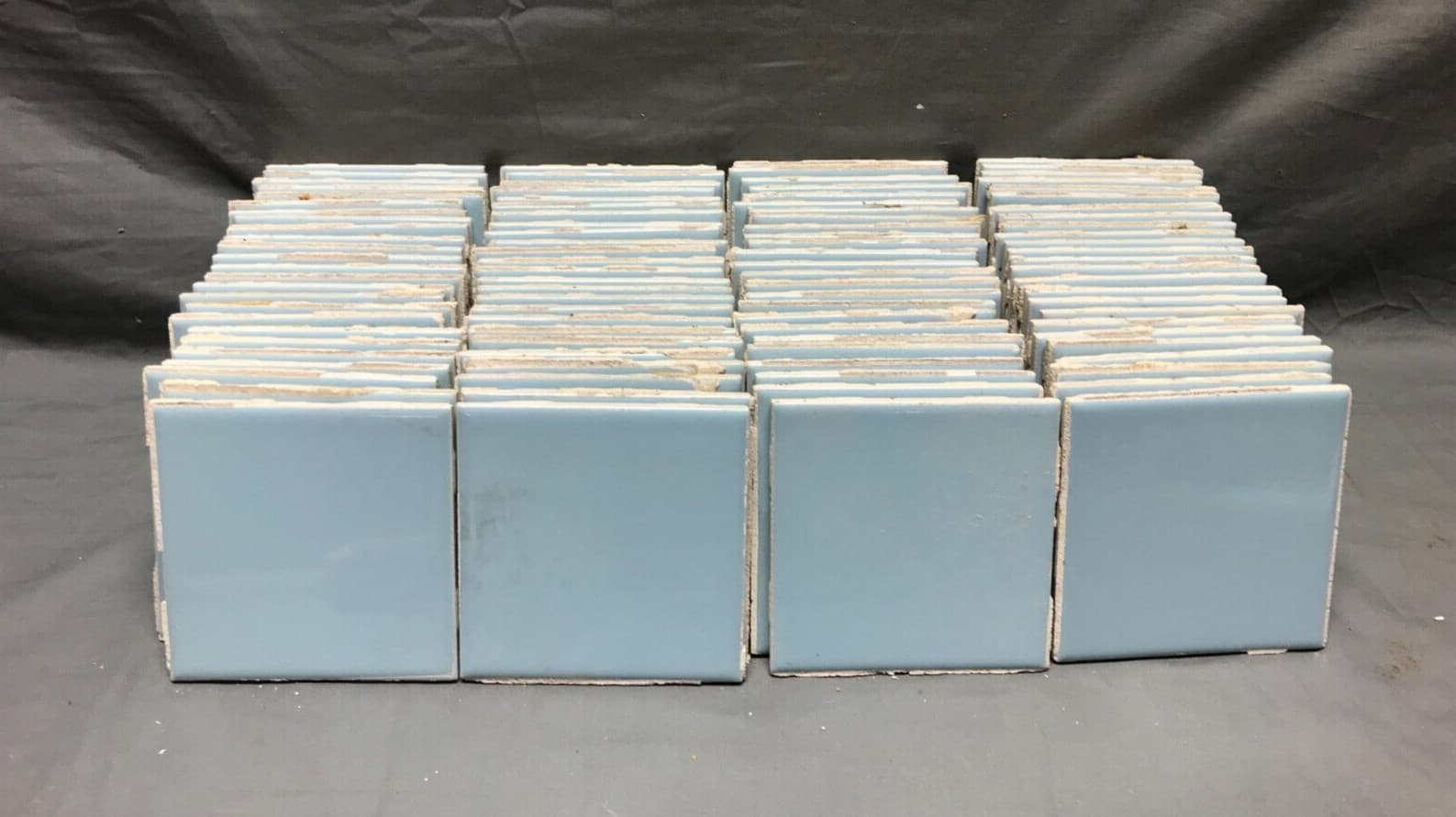 Antique Lot 80 Vintage Ceramic 4" SQ. Blue Made USA Bathroom Tiles Old 636-25B