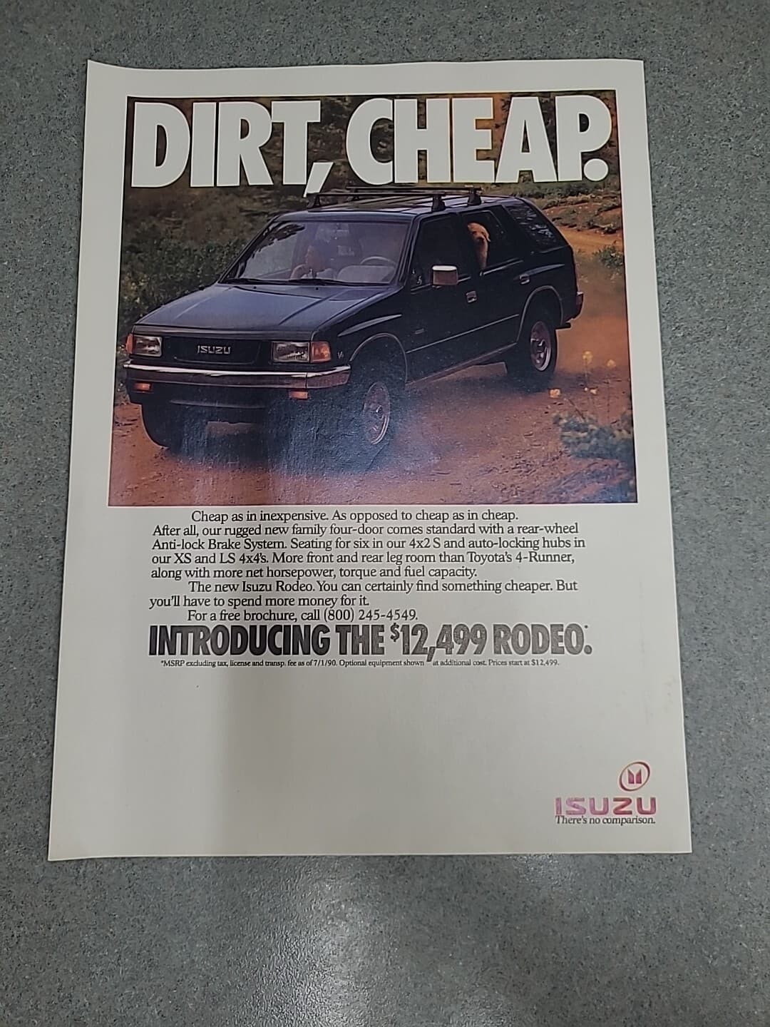 Isuzu Rodeo Dirt Cheap Print Ad 1990 8x11 Great To Frame