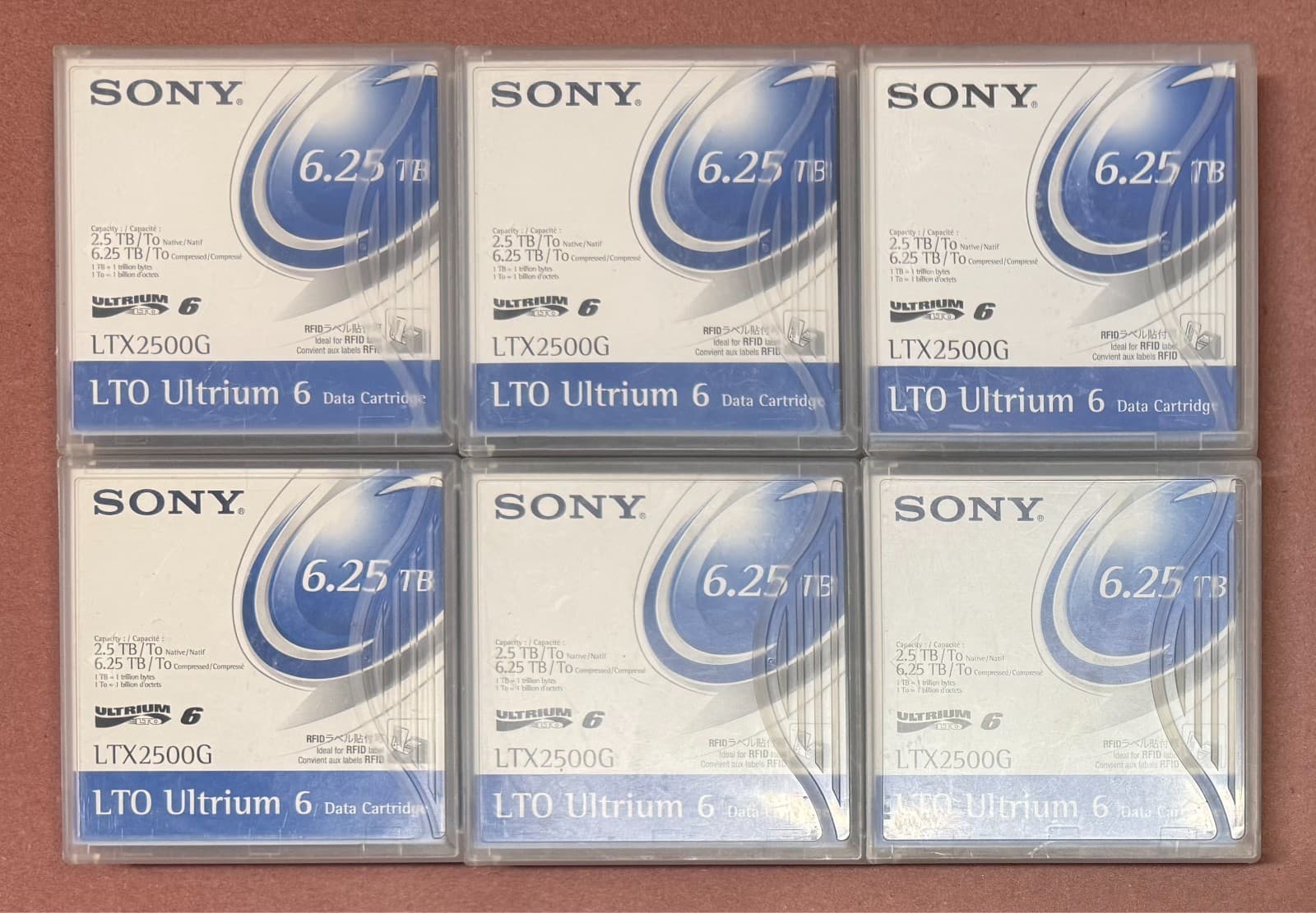 SONY LTX2500GR Ultrium LTO-6 Cartridge 2.5TB/6.25TB- LOT OF 6
