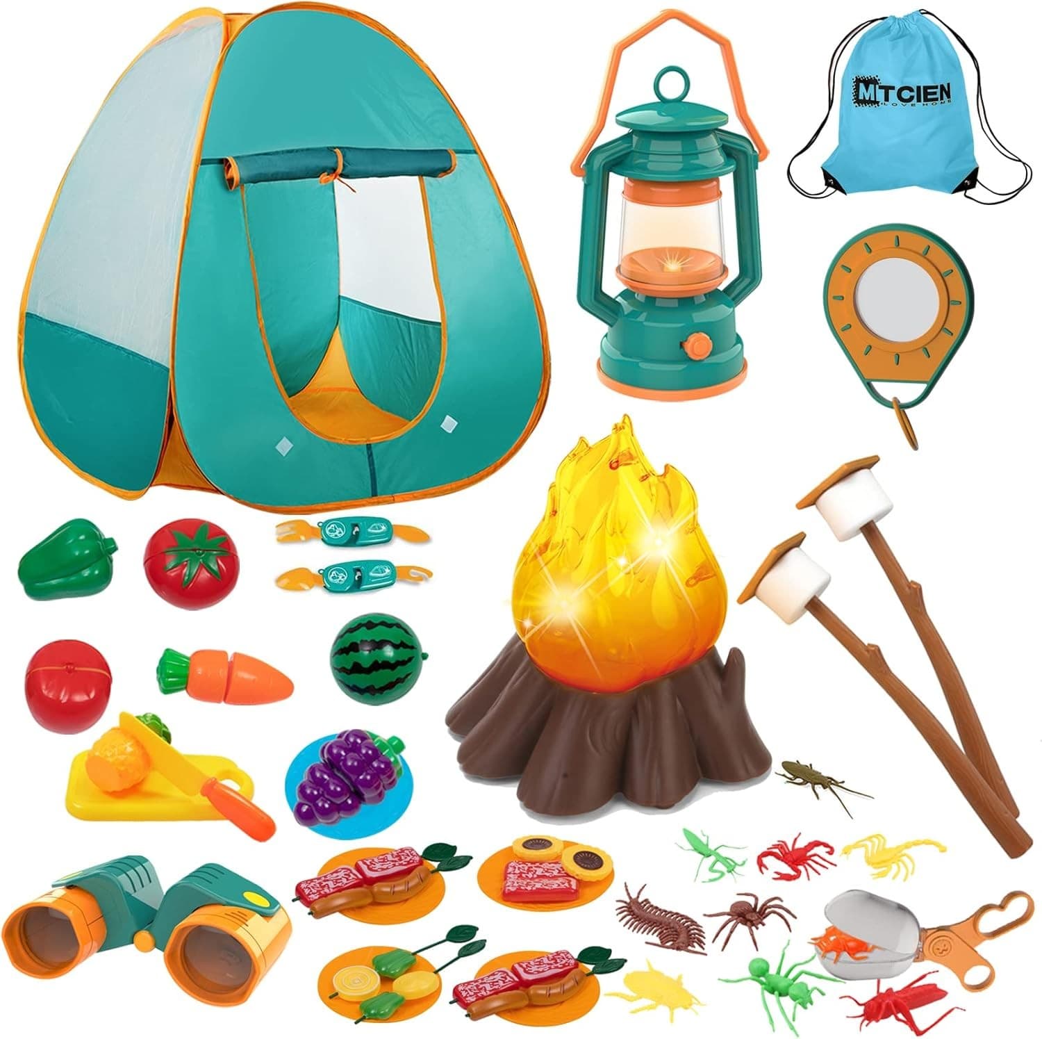 Kids Camping Set with Tent, Campfire, Fruits & Toys for Indoor & Outdoor Play