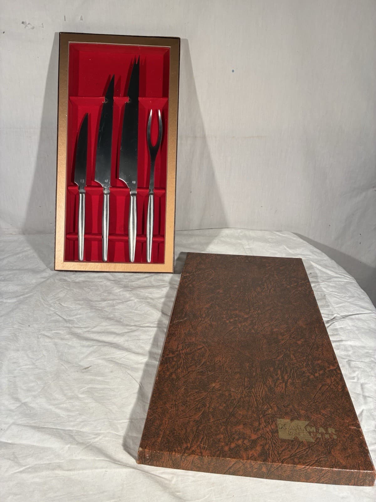 Vintage Kalmar Designs 4 pc Stainless Steel Knife and Fork Boxed Set from Italy