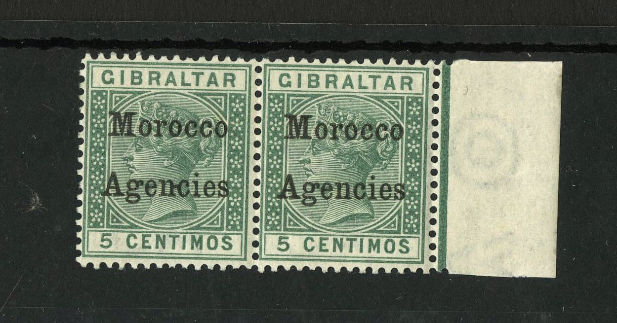 M16326 Morocco Agencies 1899 SG9/9c - 5c green HYPHEN BETWEEN NC variety in pair