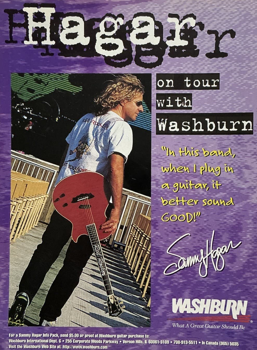 1996 SAMMY HAGAR for Washburn Guitars Full Page Print Ad Advertisement