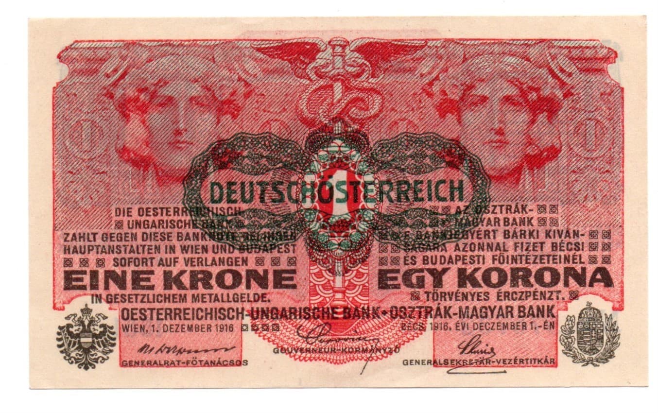 Austria Hungary 1 krone korona 1916 (1919) P-49 / aUNC