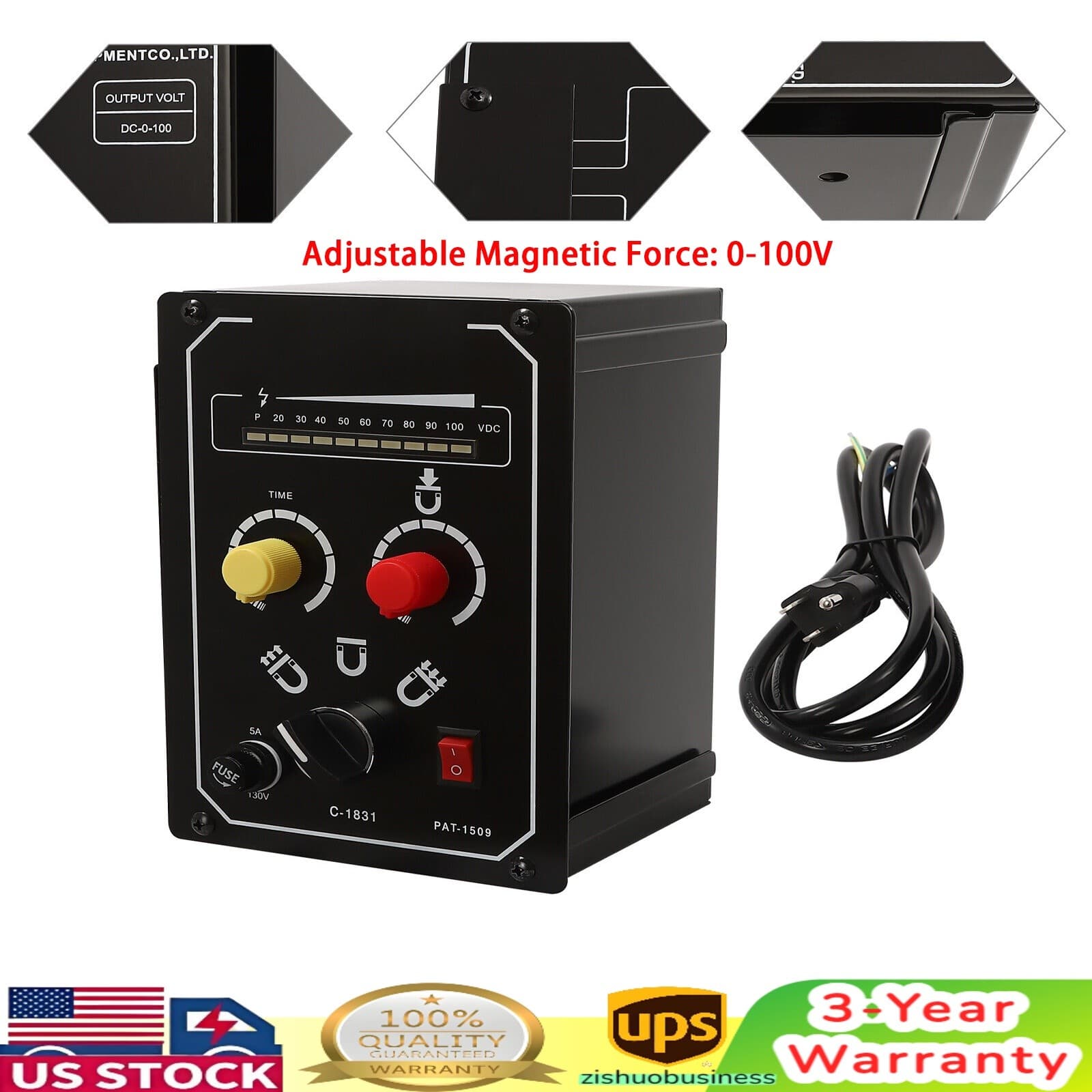 Electro Magnetic Chuck Controller 0-100V 5A DC Magnetic Force Adjustable 110V